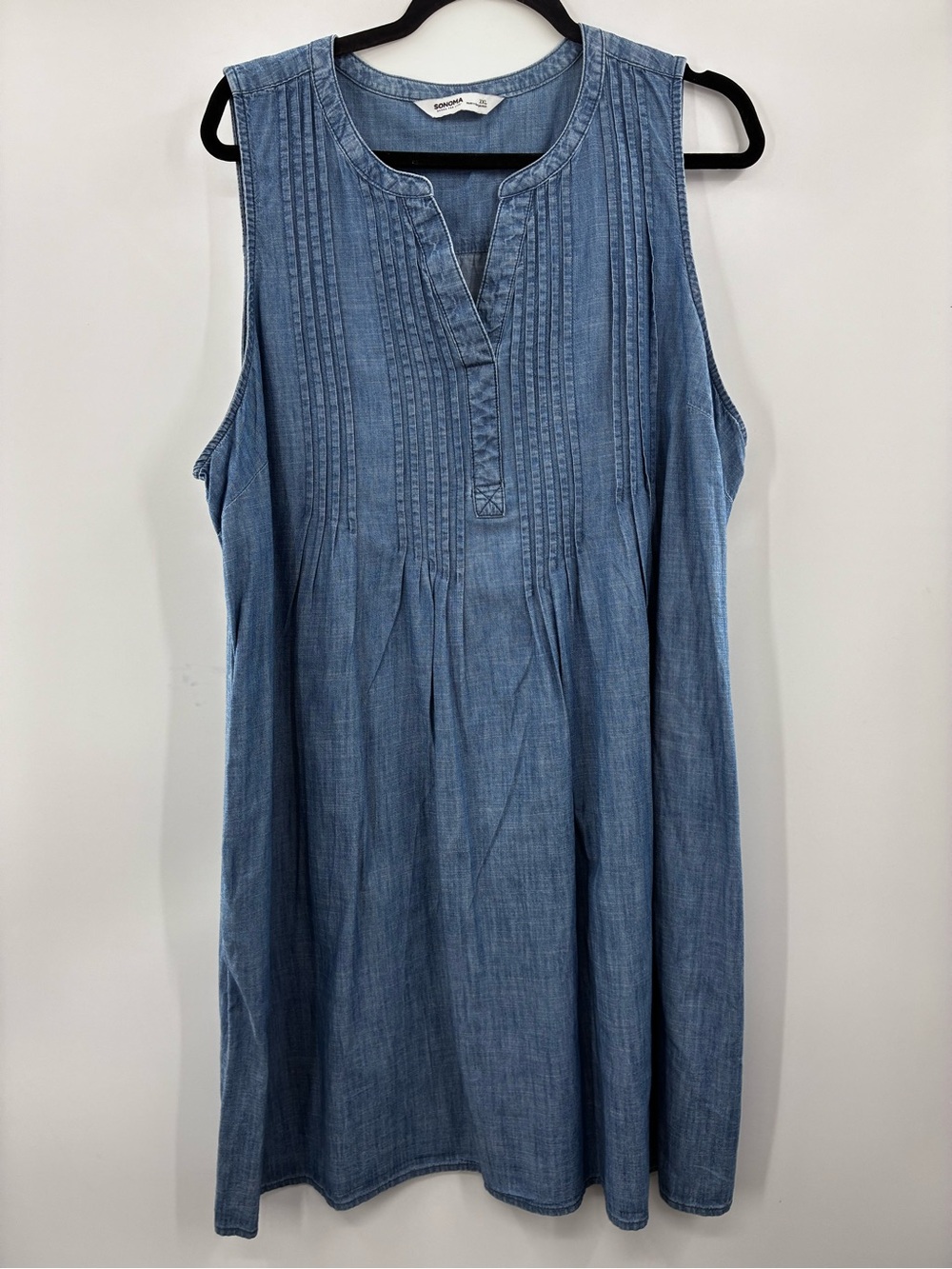 Sonoma Sleeveless Chambray Pintuck Dress - Blue size XXL